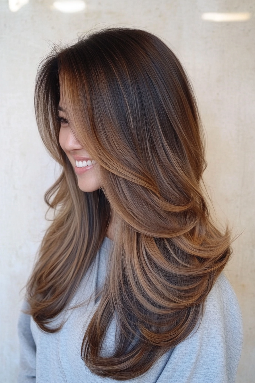 24. Mermaid Layers with Caramel Brown (Long Haircuts For Thick Hair) - Long Haircuts For Thick Hair