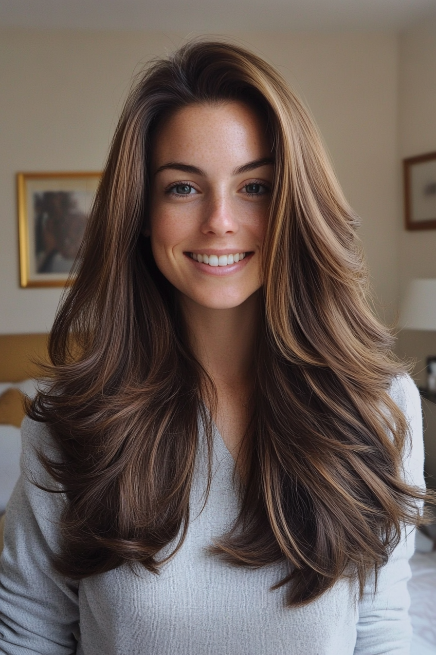 27. Timeless Layered Cut with Classic Chestnut (Long Haircuts For Thick Hair) - Long Haircuts For Thick Hair