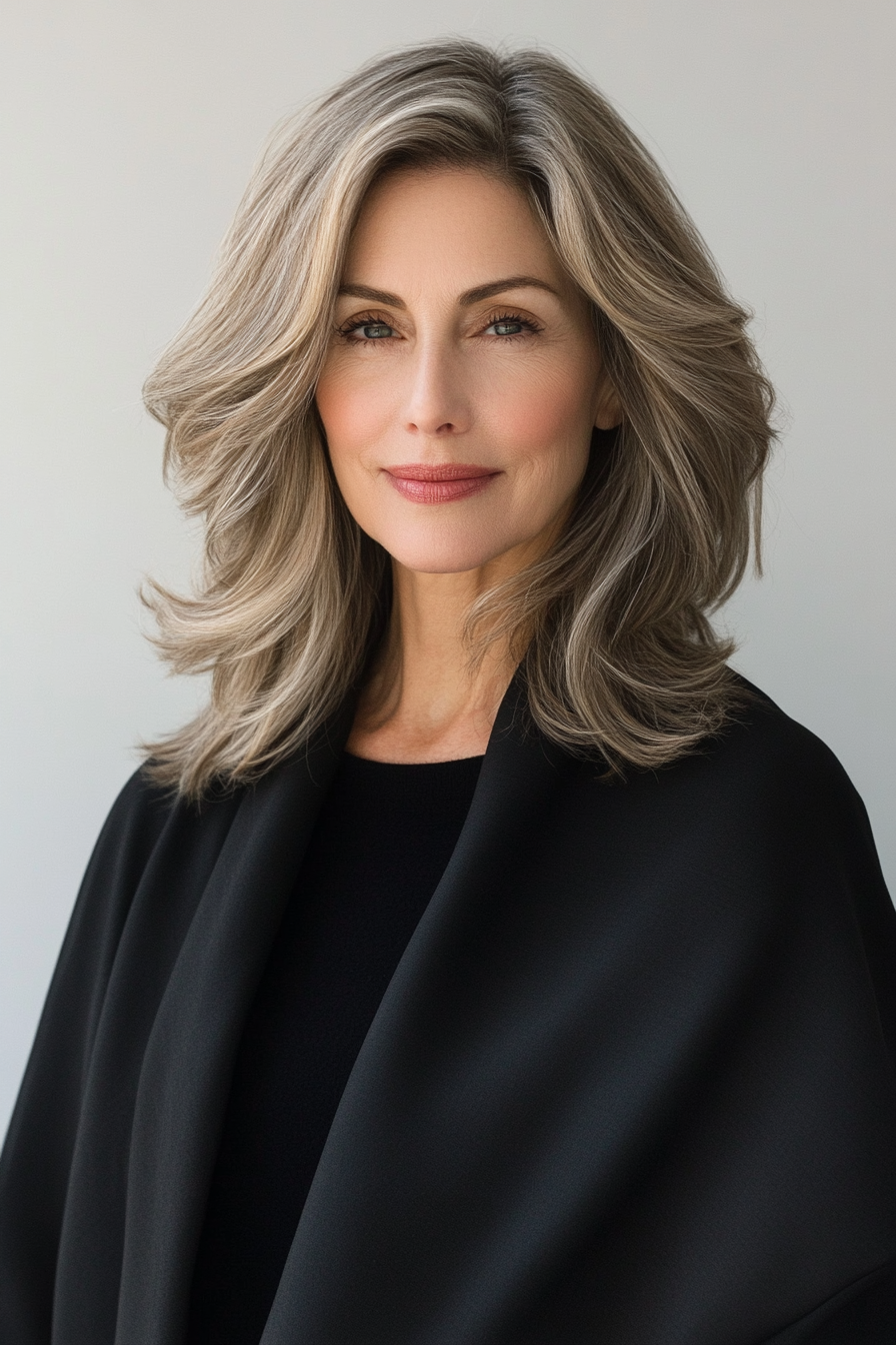 4. Wispy Shoulder-Length Layers in Medium Ash Brown (Shoulder Length Hairstyles For Women Over 50) - Shoulder Length Hairstyles For Women Over 50