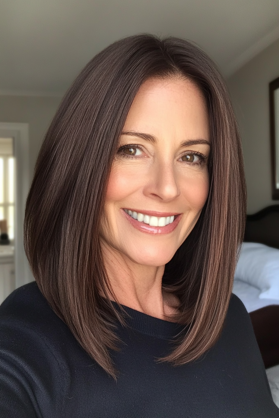 11. Shoulder-Length Cut with Tapered Ends in Dark Chocolate Brown (Shoulder Length Hairstyles For Women Over 50) - Shoulder Length Hairstyles For Women Over 50