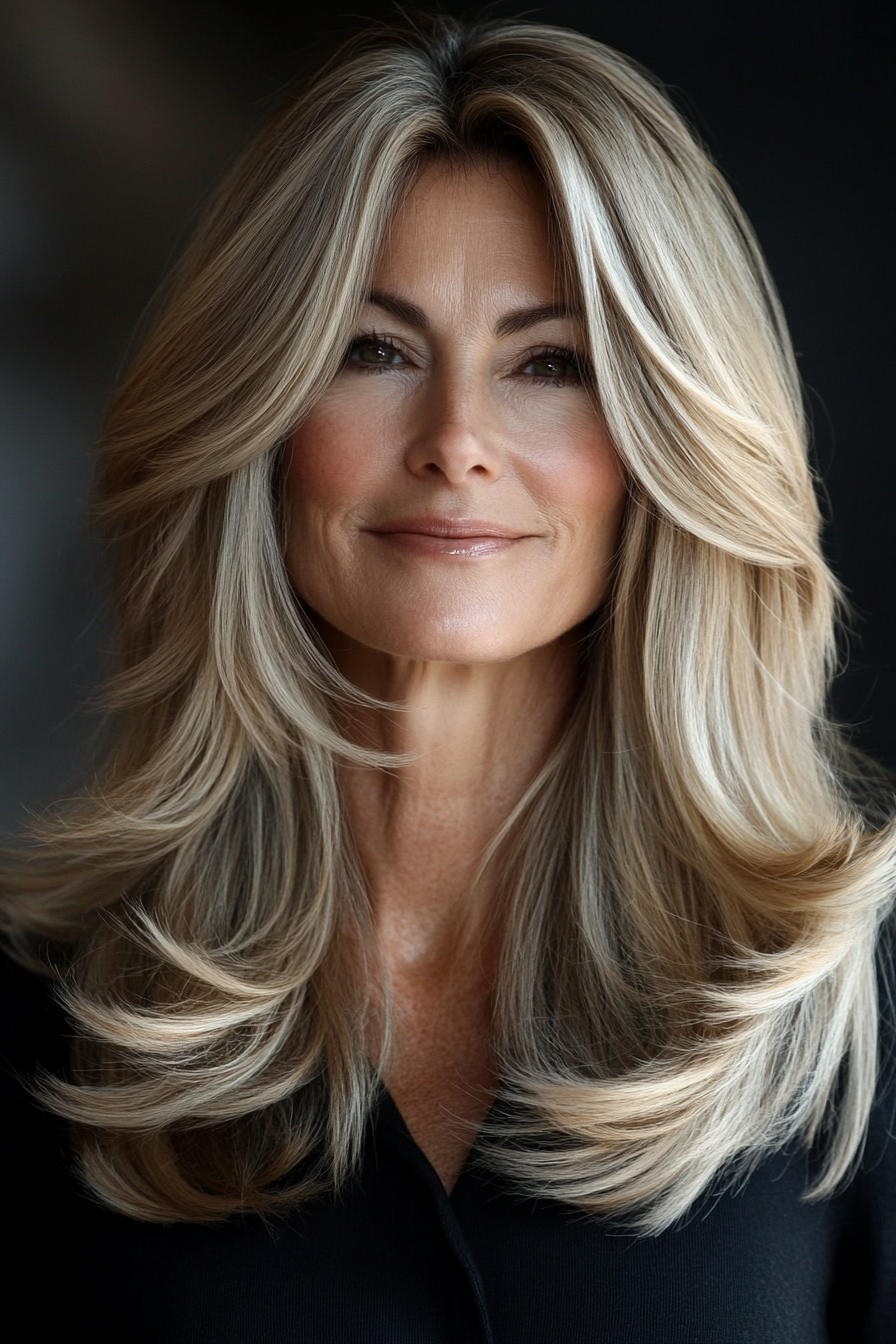 17. Classic Shoulder-Length Layered Cut in Dark Ash Blonde (Shoulder Length Hairstyles For Women Over 50) - Shoulder Length Hairstyles For Women Over 50