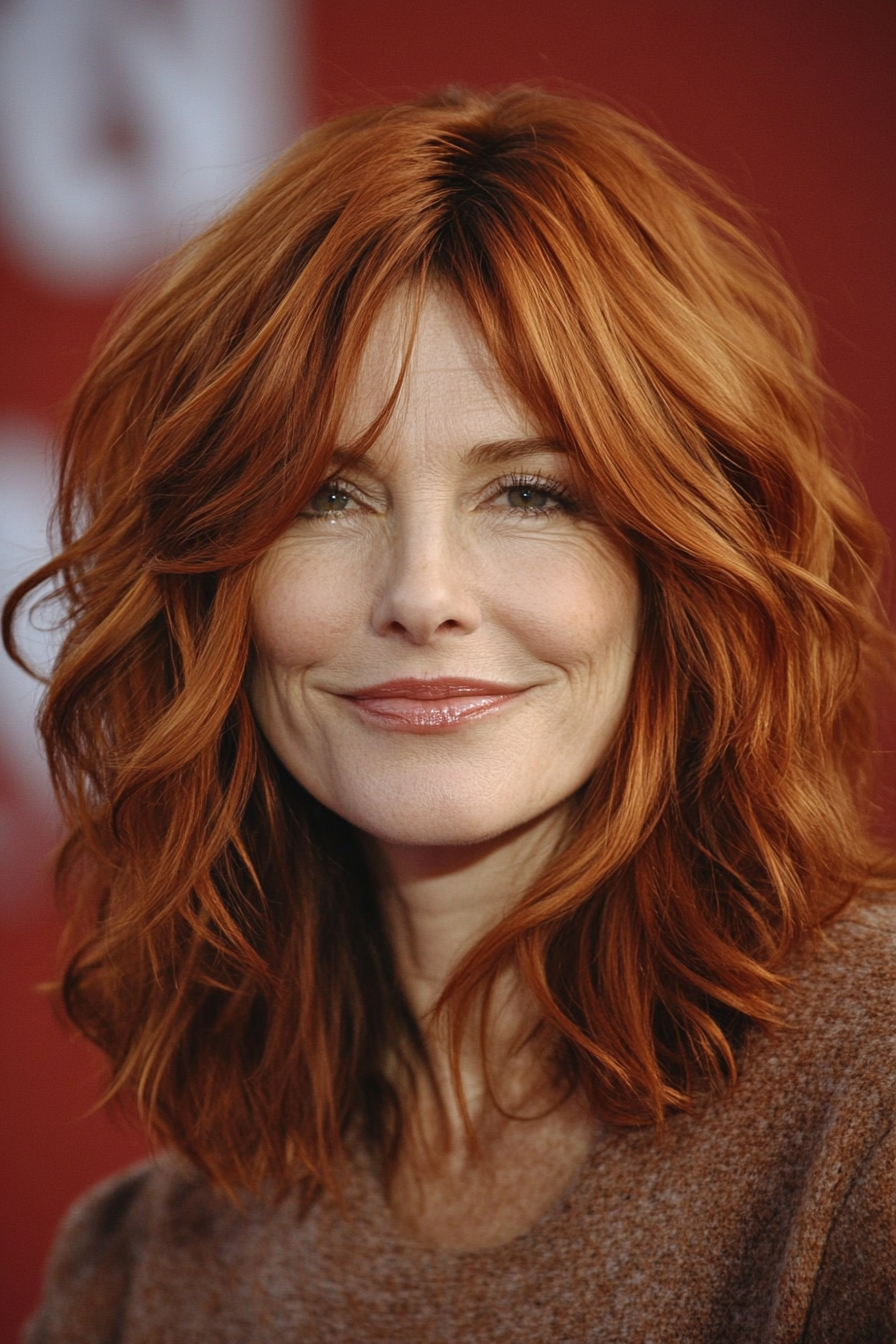 18. Shaggy Shoulder-Length Cut in Copper Red (Shoulder Length Hairstyles For Women Over 50) - Shoulder Length Hairstyles For Women Over 50