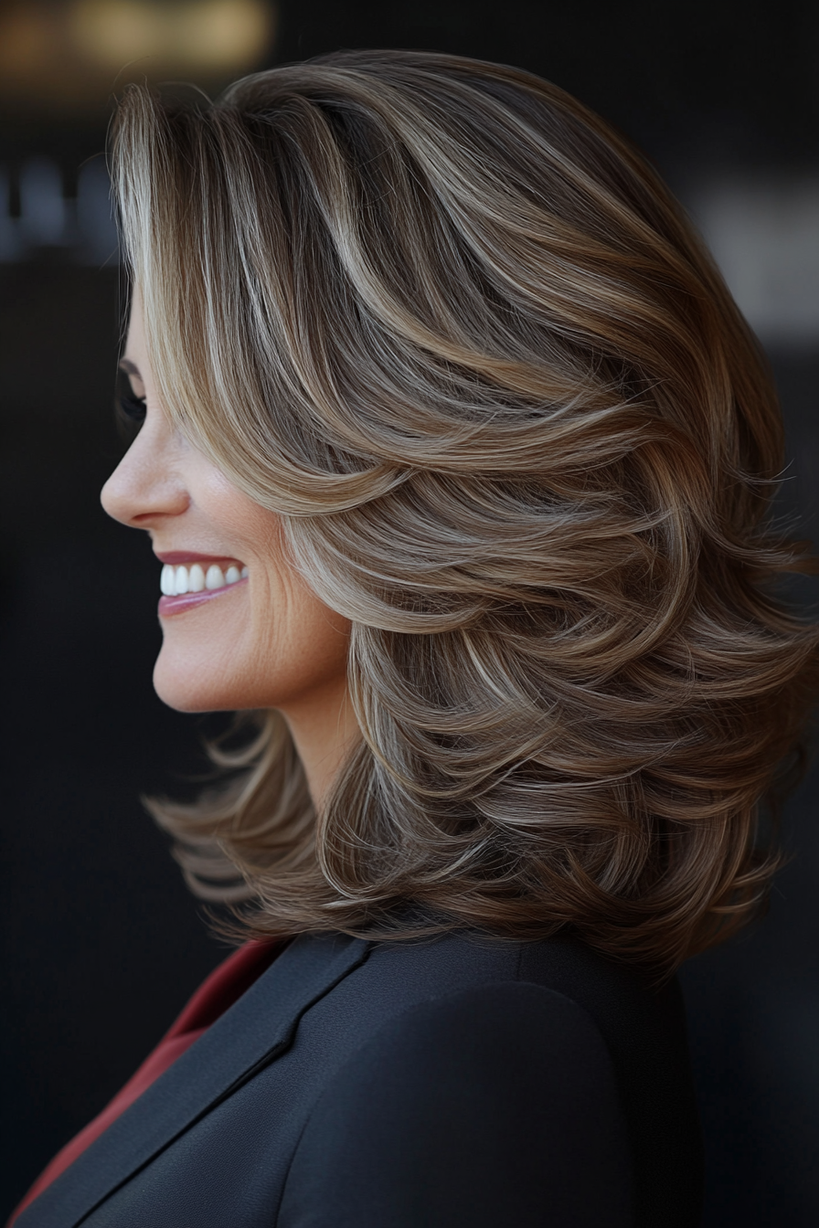 26. Lightly Curled Shoulder-Length Layers in Soft Cocoa Brown (Shoulder Length Hairstyles For Women Over 50) - Shoulder Length Hairstyles For Women Over 50