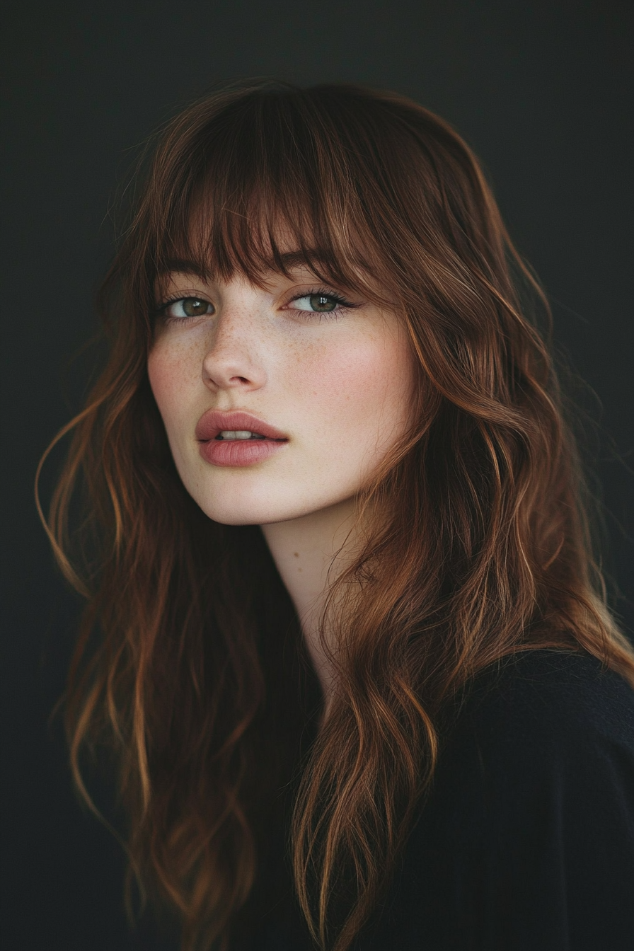 11. Wavy Cut with Golden Brown (Medium Length Haircuts With Bangs) - Medium Length Haircuts With Bangs