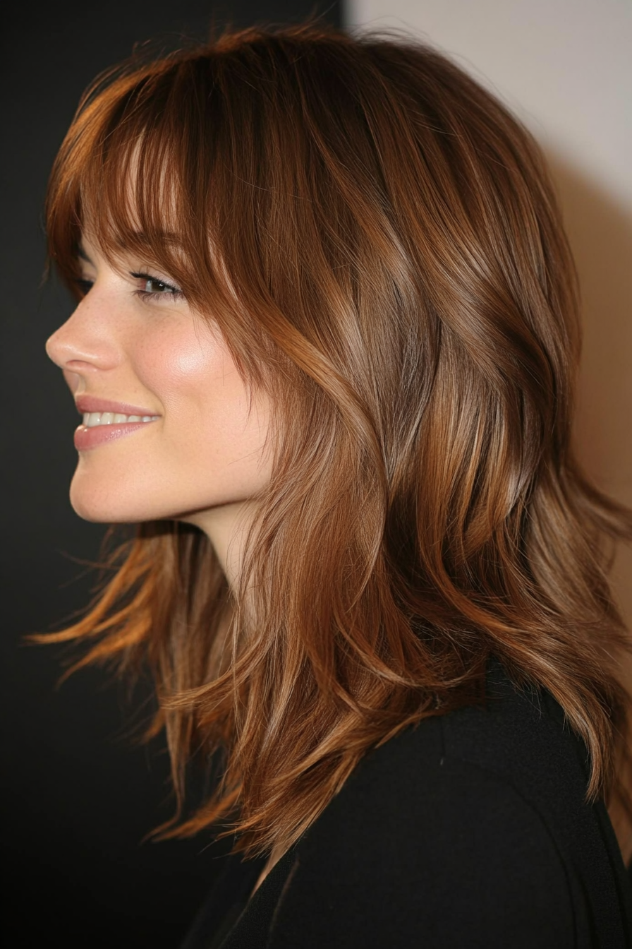 25. Blended Fringe with Light Chestnut Brown (Medium Length Haircuts With Bangs) - Medium Length Haircuts With Bangs