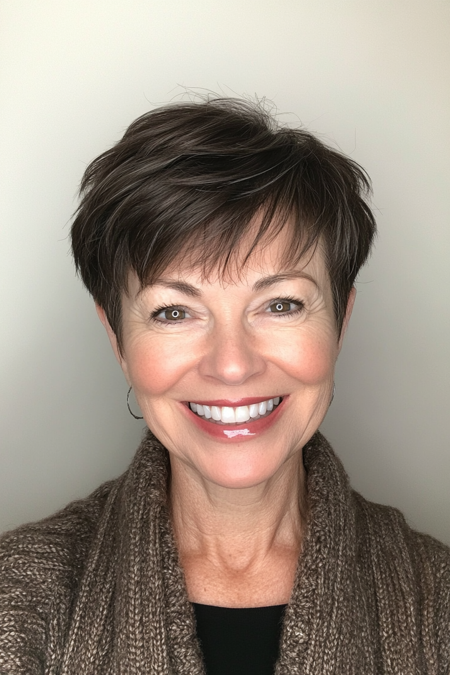 2. Classic Pixie in Deep Espresso (Modern Hairstyles For Women Over 50) - Modern Hairstyles For Women Over 50