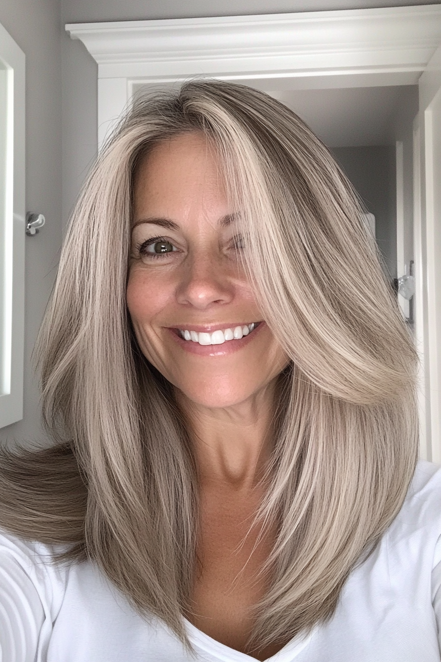 3. Feathered Lob in Ash Blonde (Modern Hairstyles For Women Over 50) - Modern Hairstyles For Women Over 50