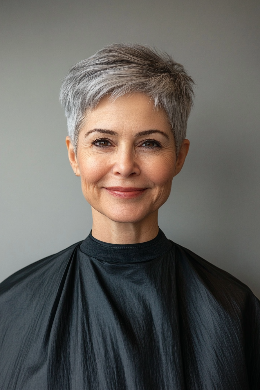 4. Tapered Crop in Salt-and-Pepper (Modern Hairstyles For Women Over 50) - Modern Hairstyles For Women Over 50