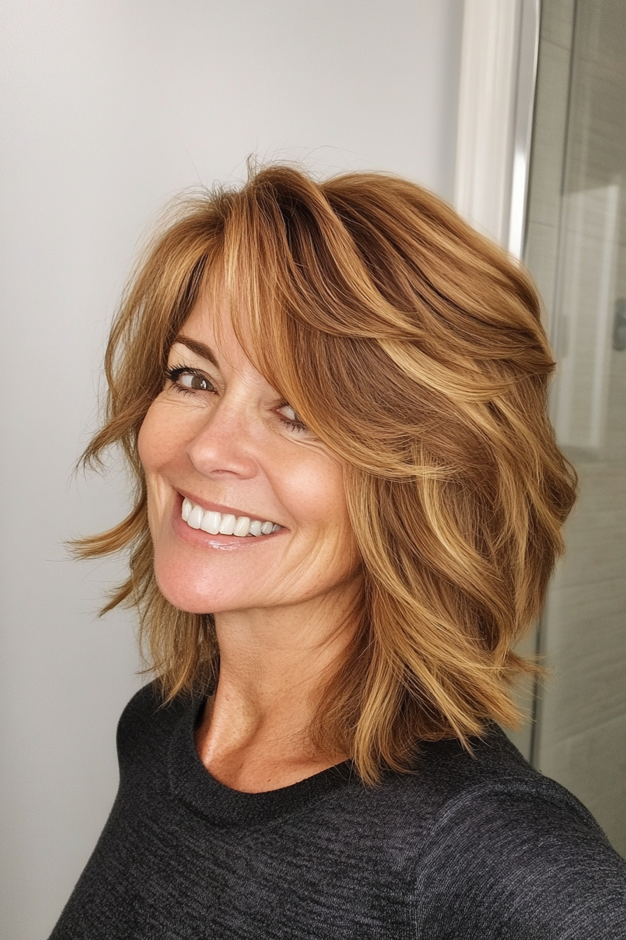 10. Shoulder-Length Shag in Golden Brown (Modern Hairstyles For Women Over 50) - Modern Hairstyles For Women Over 50