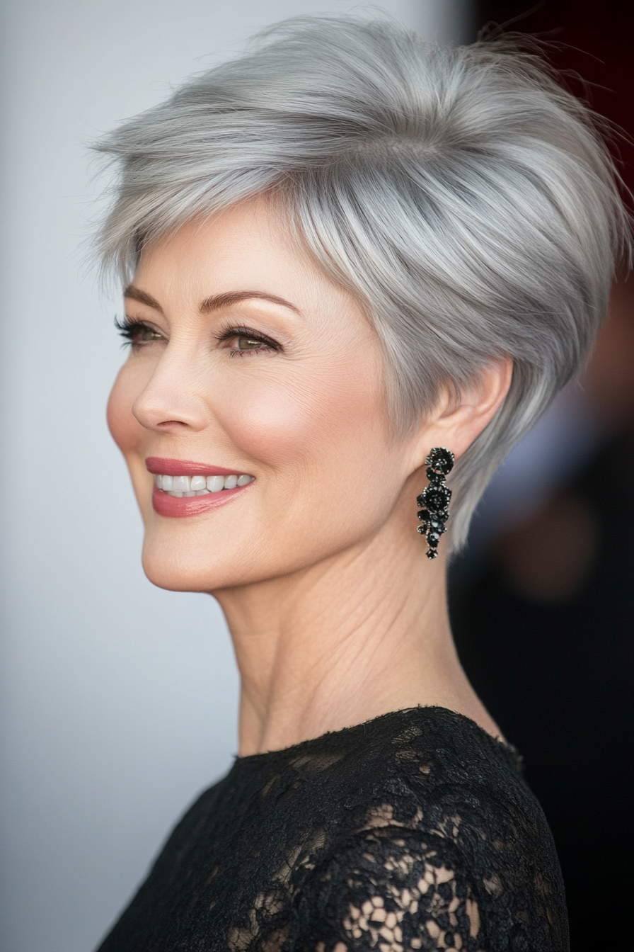 12. Voluminous Short Cut in Soft Silver (Modern Hairstyles For Women Over 50) - Modern Hairstyles For Women Over 50