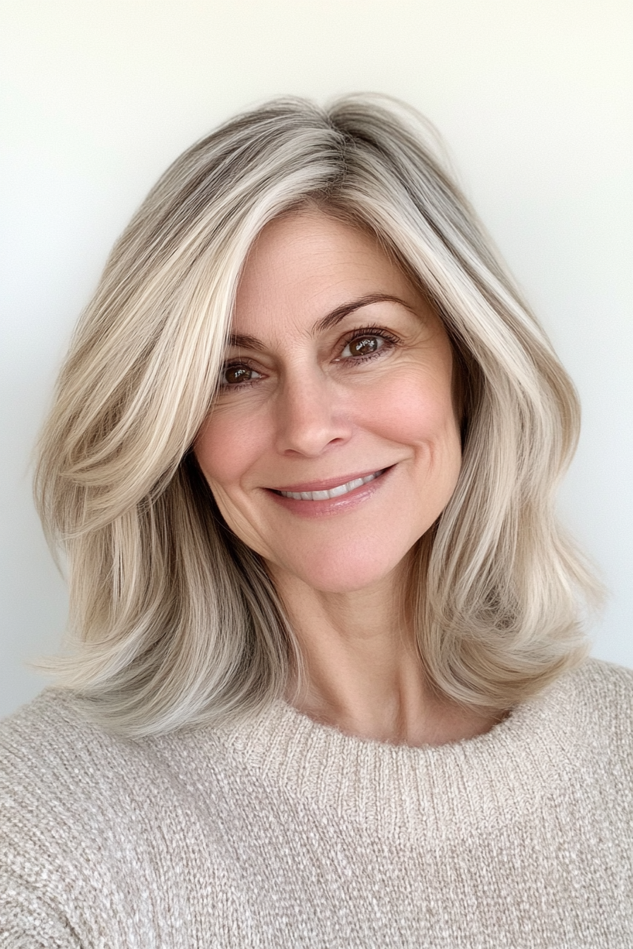 15. Collarbone-Length Layers in Cool Beige Blonde (Modern Hairstyles For Women Over 50) - Modern Hairstyles For Women Over 50