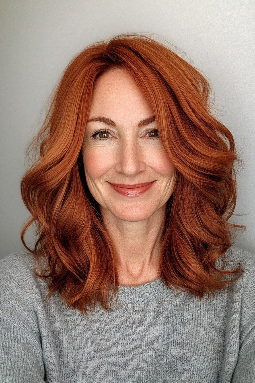 19. Tousled Shoulder-Length Layers in Deep Copper (Modern Hairstyles For Women Over 50) - Modern Hairstyles For Women Over 50