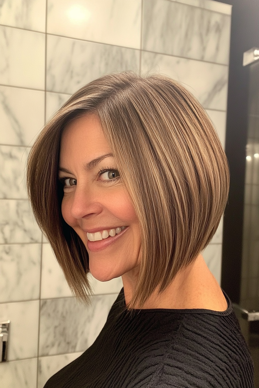20. Angled Bob in Natural Medium Brown (Modern Hairstyles For Women Over 50) - Modern Hairstyles For Women Over 50