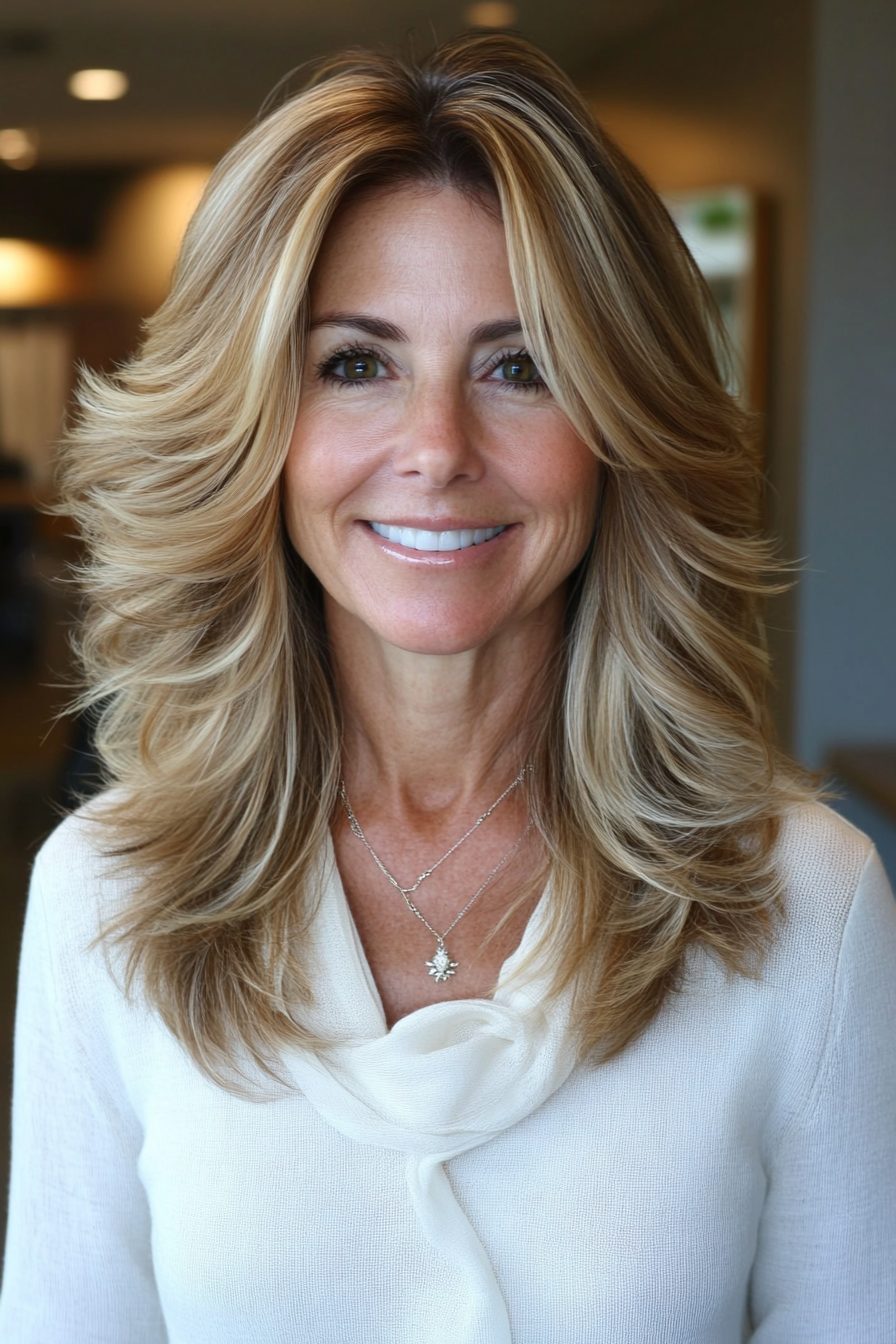 22. Wavy Mid-Length Cut with Feathered Ends in Sandy Blonde (Modern Hairstyles For Women Over 50) - Modern Hairstyles For Women Over 50