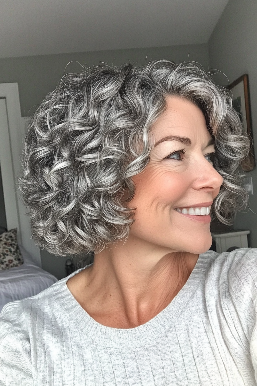 23. Short Curly Crop in Silver Ash (Modern Hairstyles For Women Over 50) - Modern Hairstyles For Women Over 50