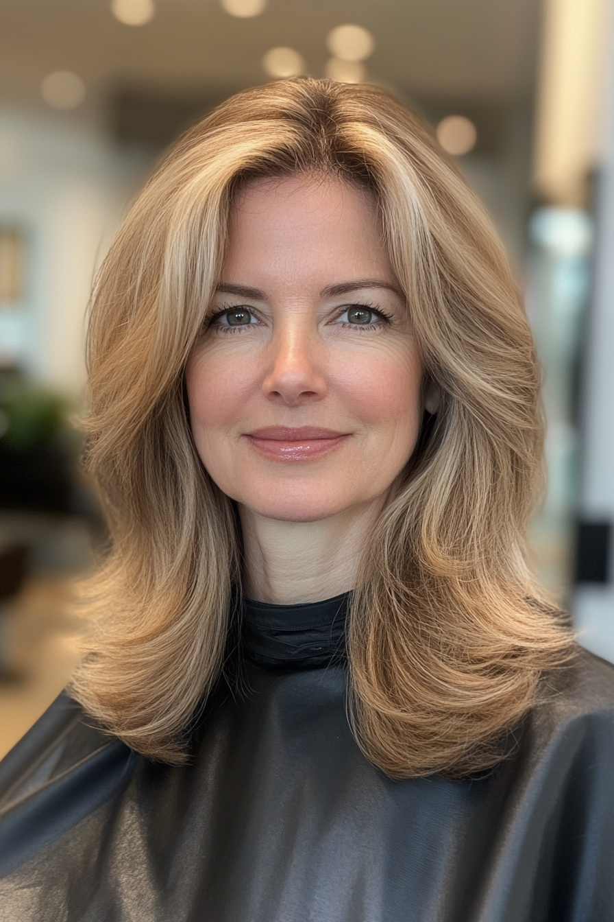 24. Layered Shoulder-Length Cut in Light Golden Brown (Modern Hairstyles For Women Over 50) - Modern Hairstyles For Women Over 50