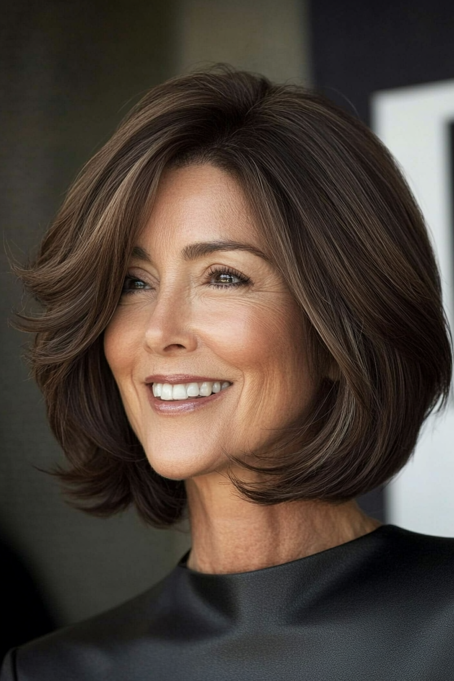 26. Elegant Mid-Length Bob in Soft Mocha Brown (Modern Hairstyles For Women Over 50) - Modern Hairstyles For Women Over 50