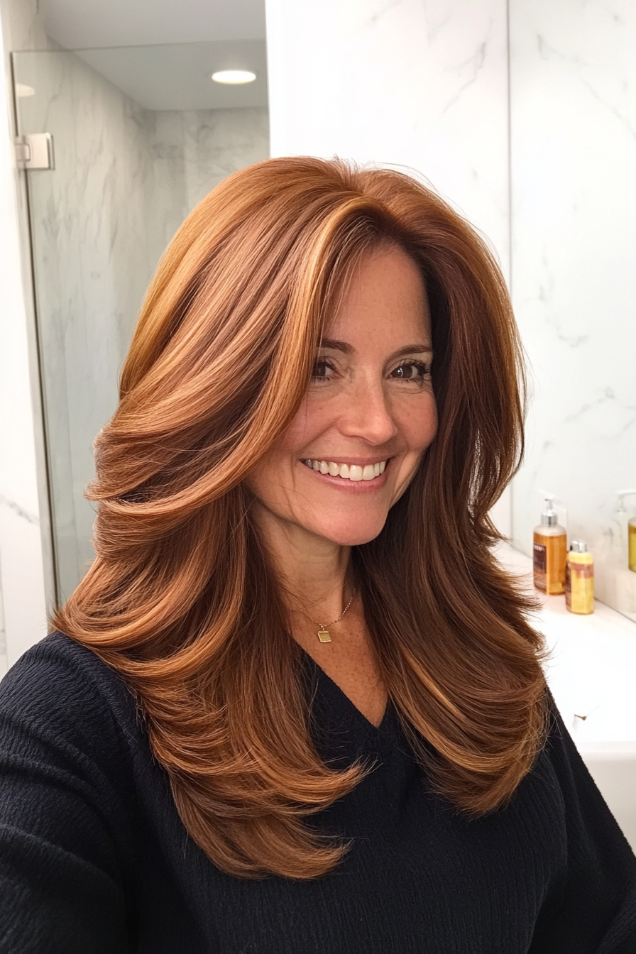 27. Face-Framing Layers in Deep Chestnut Brown (Modern Hairstyles For Women Over 50) - Modern Hairstyles For Women Over 50