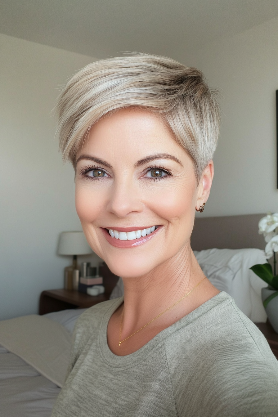 2. Tapered Pixie with Subtle Highlights in Light Ash Blonde (Pixie Haircuts For Women Over 50) - Pixie Haircuts For Women Over 50