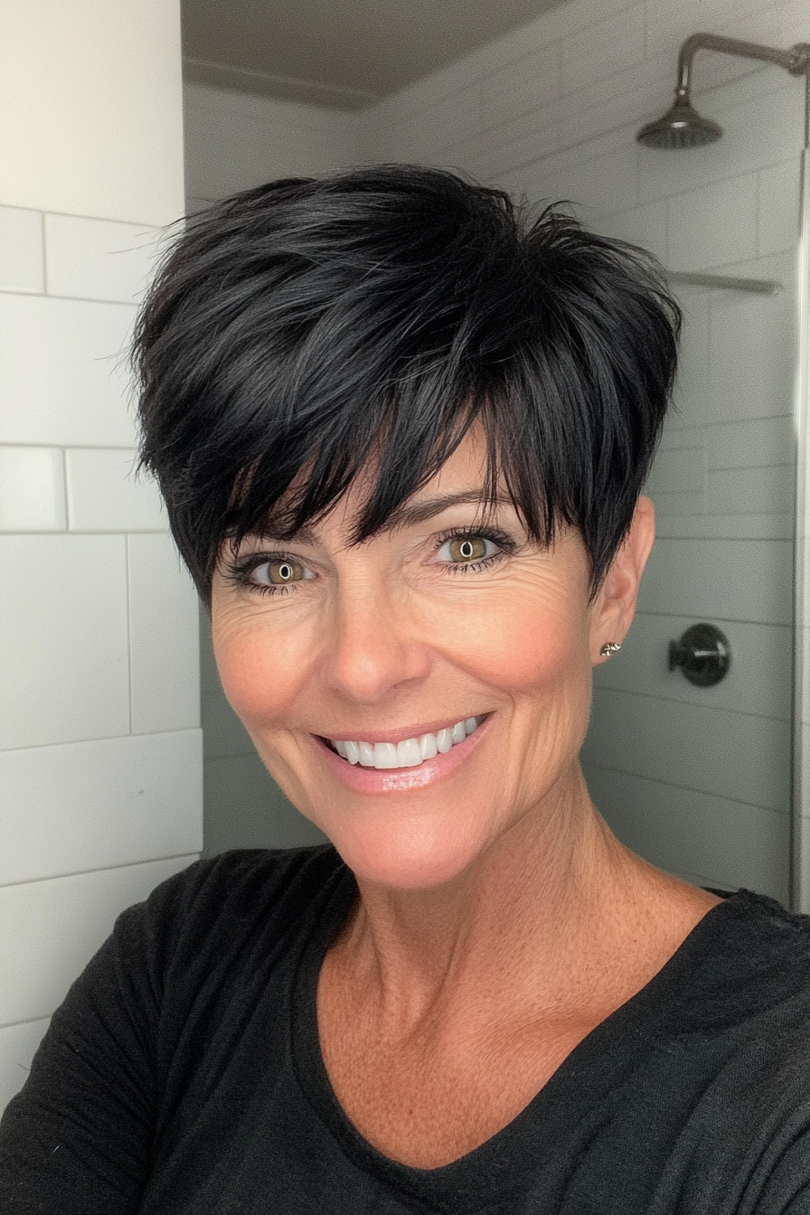 11. Sculpted Pixie with Micro Bangs in Jet Black (Pixie Haircuts For Women Over 50) - Pixie Haircuts For Women Over 50