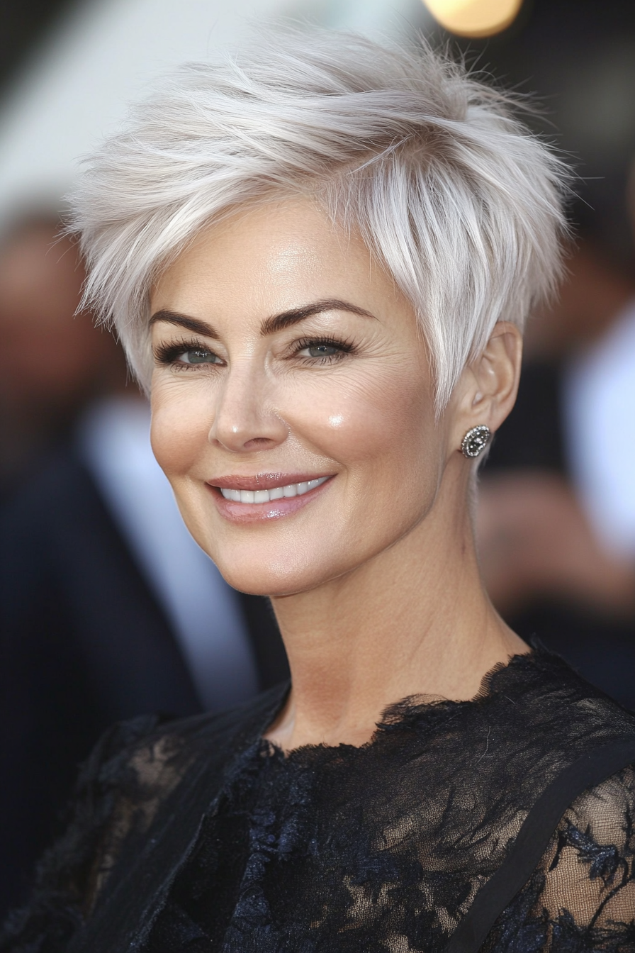 17. Airy Feathered Pixie in Cool Platinum Blonde (Pixie Haircuts For Women Over 50) - Pixie Haircuts For Women Over 50