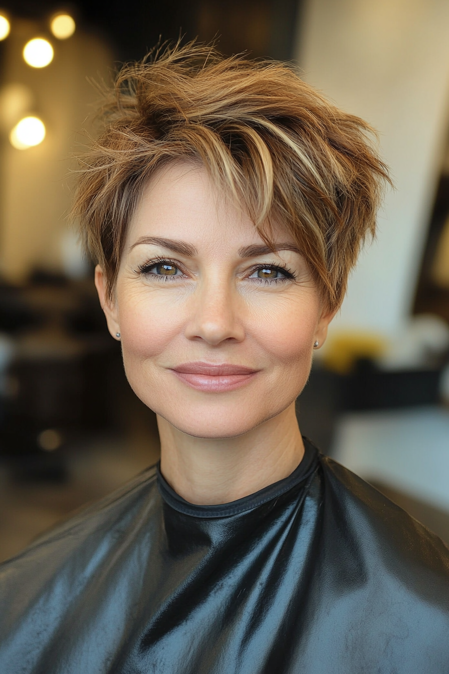 21. Tapered Side-Swept Pixie in Light Golden Brown (Pixie Haircuts For Women Over 50) - Pixie Haircuts For Women Over 50