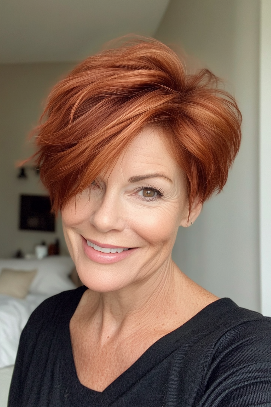 22. Grown-Out Pixie with Soft Texture in Medium Auburn (Pixie Haircuts For Women Over 50) - Pixie Haircuts For Women Over 50