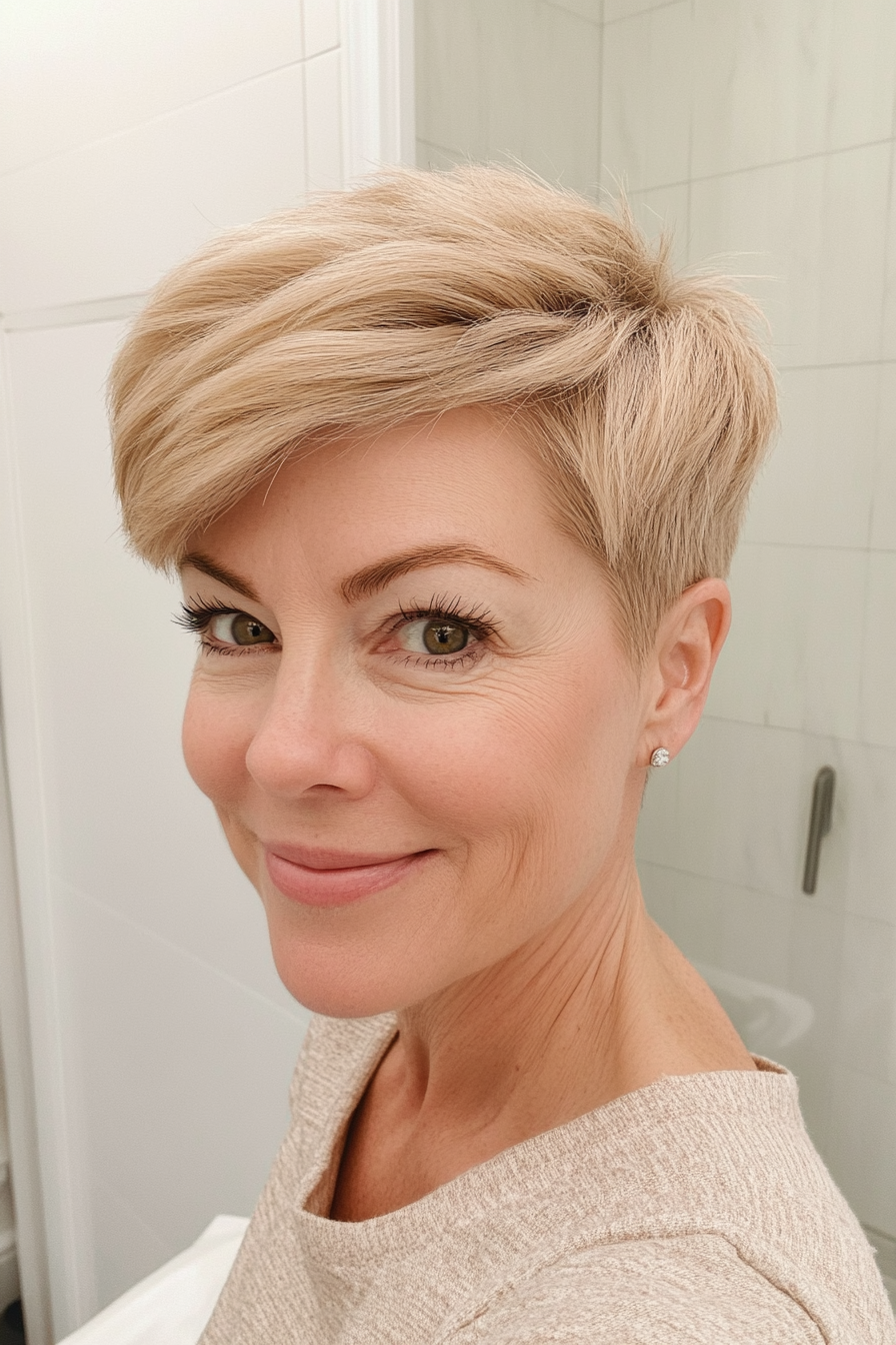 25. Mini Pixie with Clean Edges in Soft Beige Blonde (Pixie Haircuts For Women Over 50) - Pixie Haircuts For Women Over 50