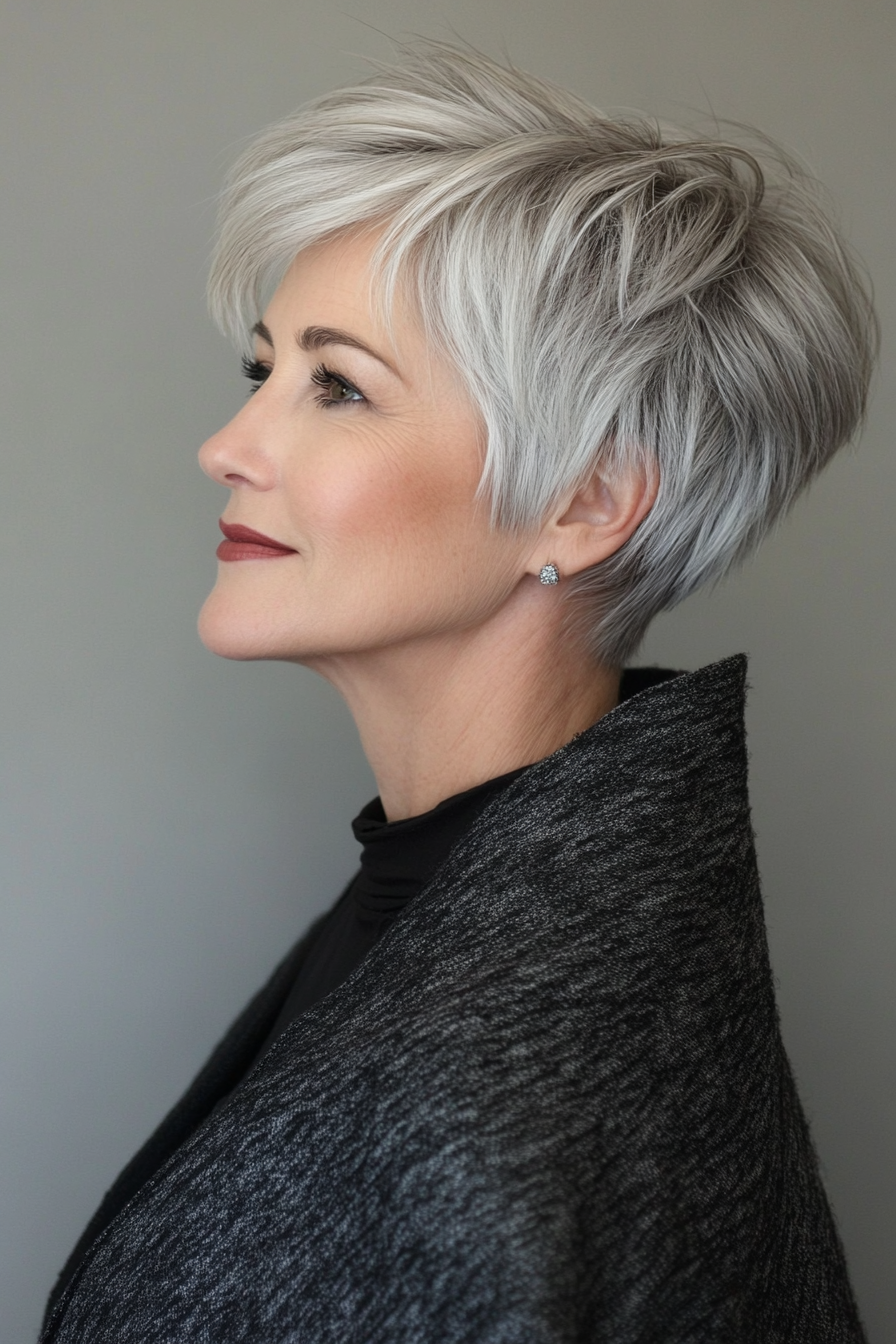 1. Feathered Pixie in Soft Silver (Short Hairstyles For Women Over 60 With Thin Hair) - Short Hairstyles For Women Over 60 With Thin Hair