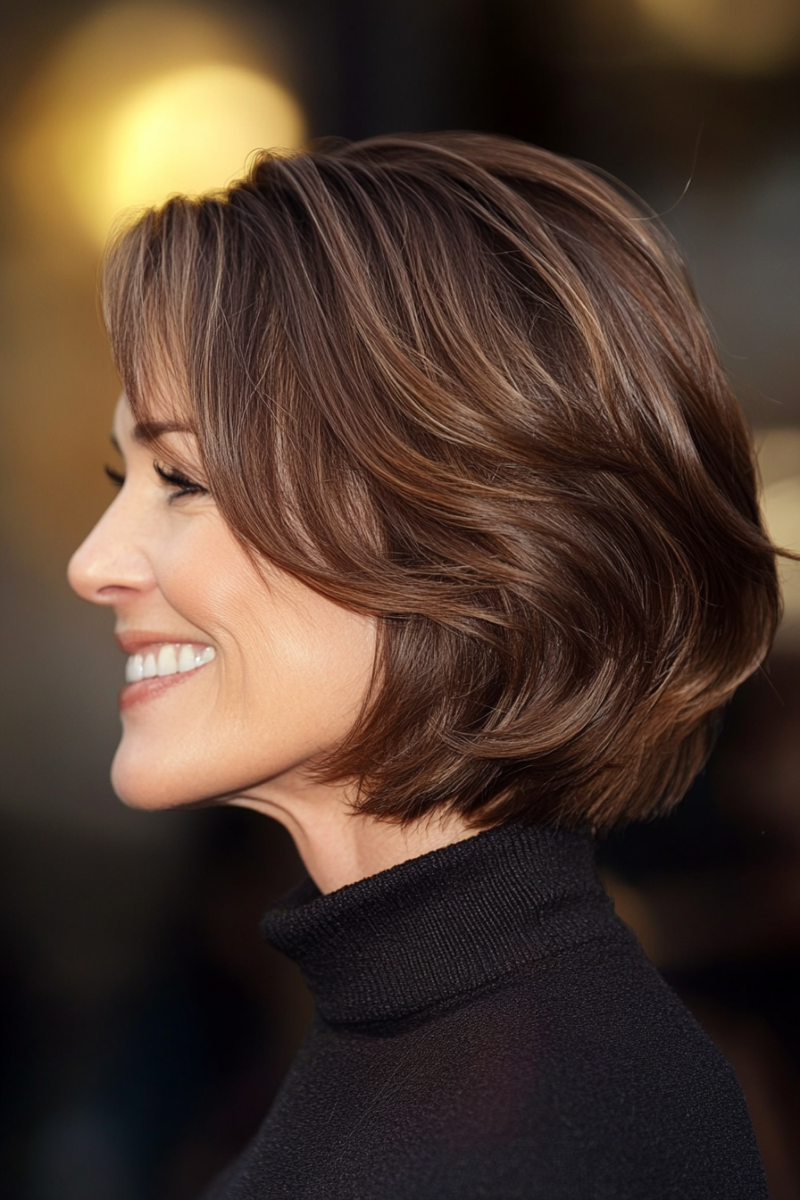 2. Textured Bob in Warm Brunette (Short Hairstyles For Women Over 60 With Thin Hair) - Short Hairstyles For Women Over 60 With Thin Hair