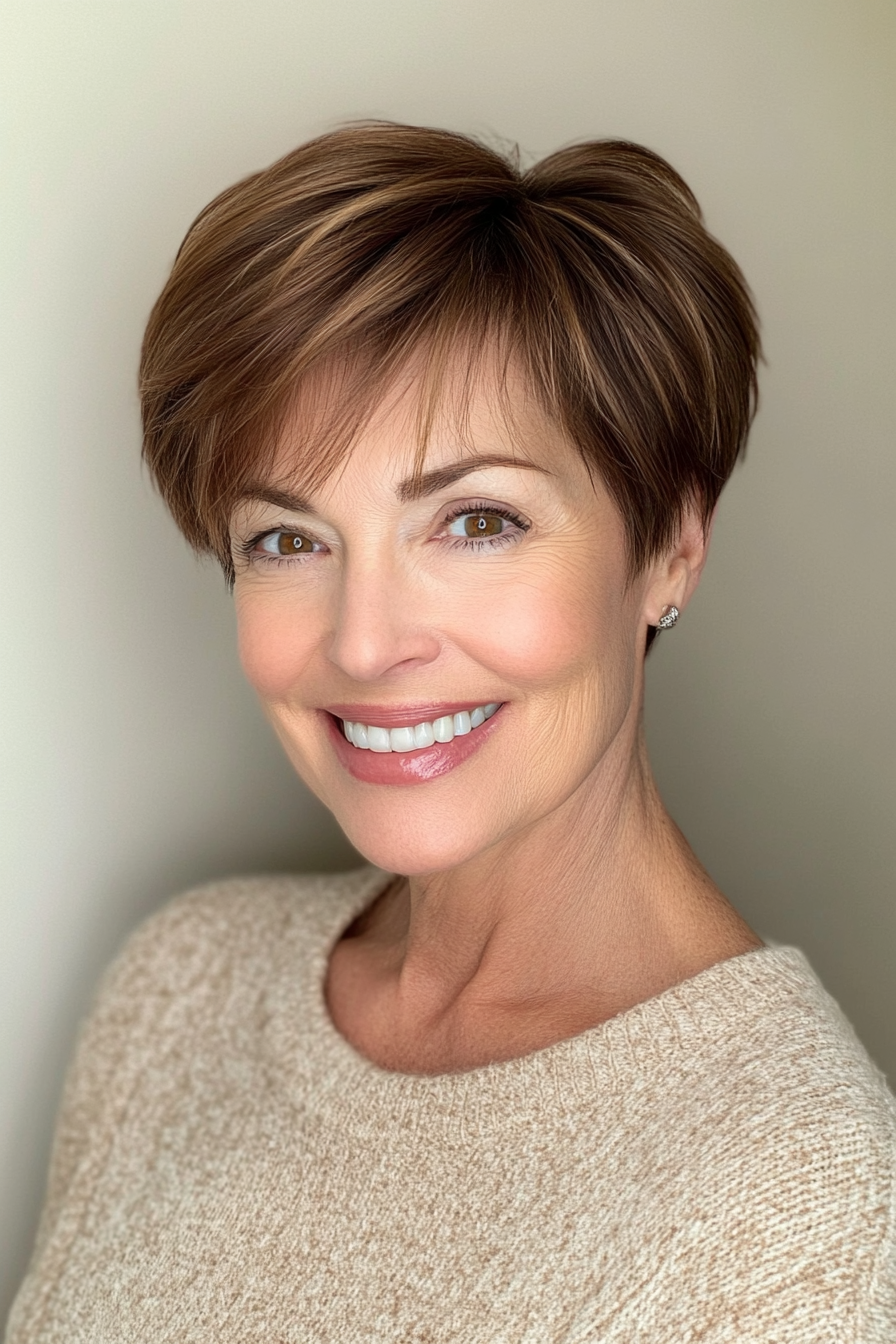 5. Tapered Pixie in Deep Chestnut (Short Hairstyles For Women Over 60 With Thin Hair) - Short Hairstyles For Women Over 60 With Thin Hair