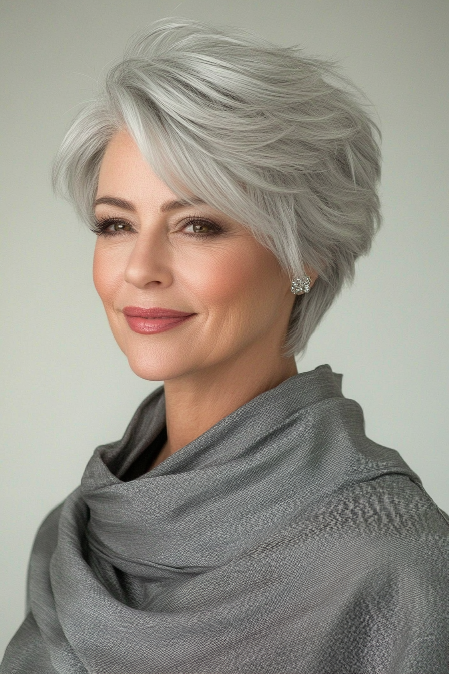 11. Voluminous Short Bob in Cool Gray (Short Hairstyles For Women Over 60 With Thin Hair) - Short Hairstyles For Women Over 60 With Thin Hair