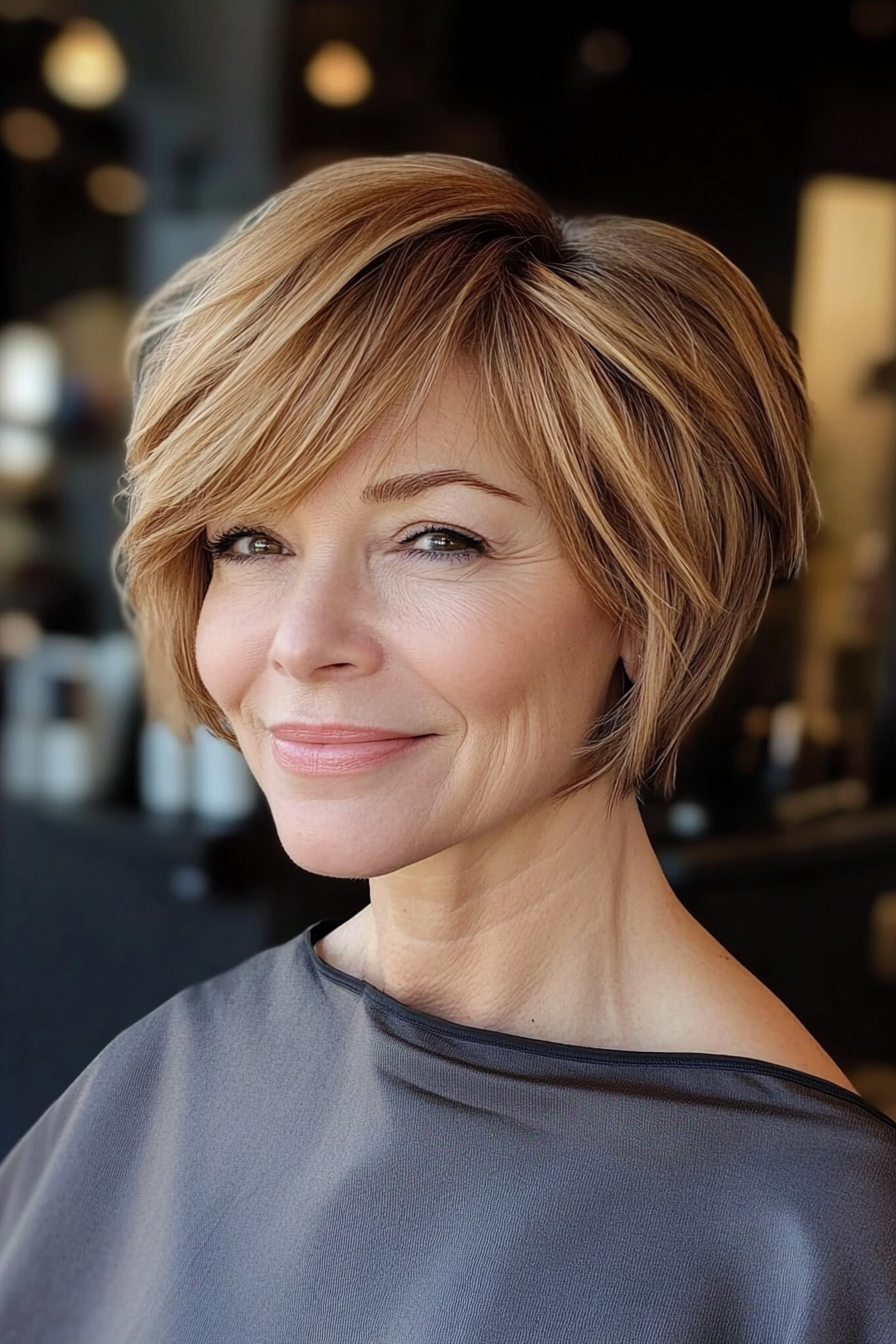 12. Side-Parted Pixie in Warm Honey Blonde (Short Hairstyles For Women Over 60 With Thin Hair) - Short Hairstyles For Women Over 60 With Thin Hair