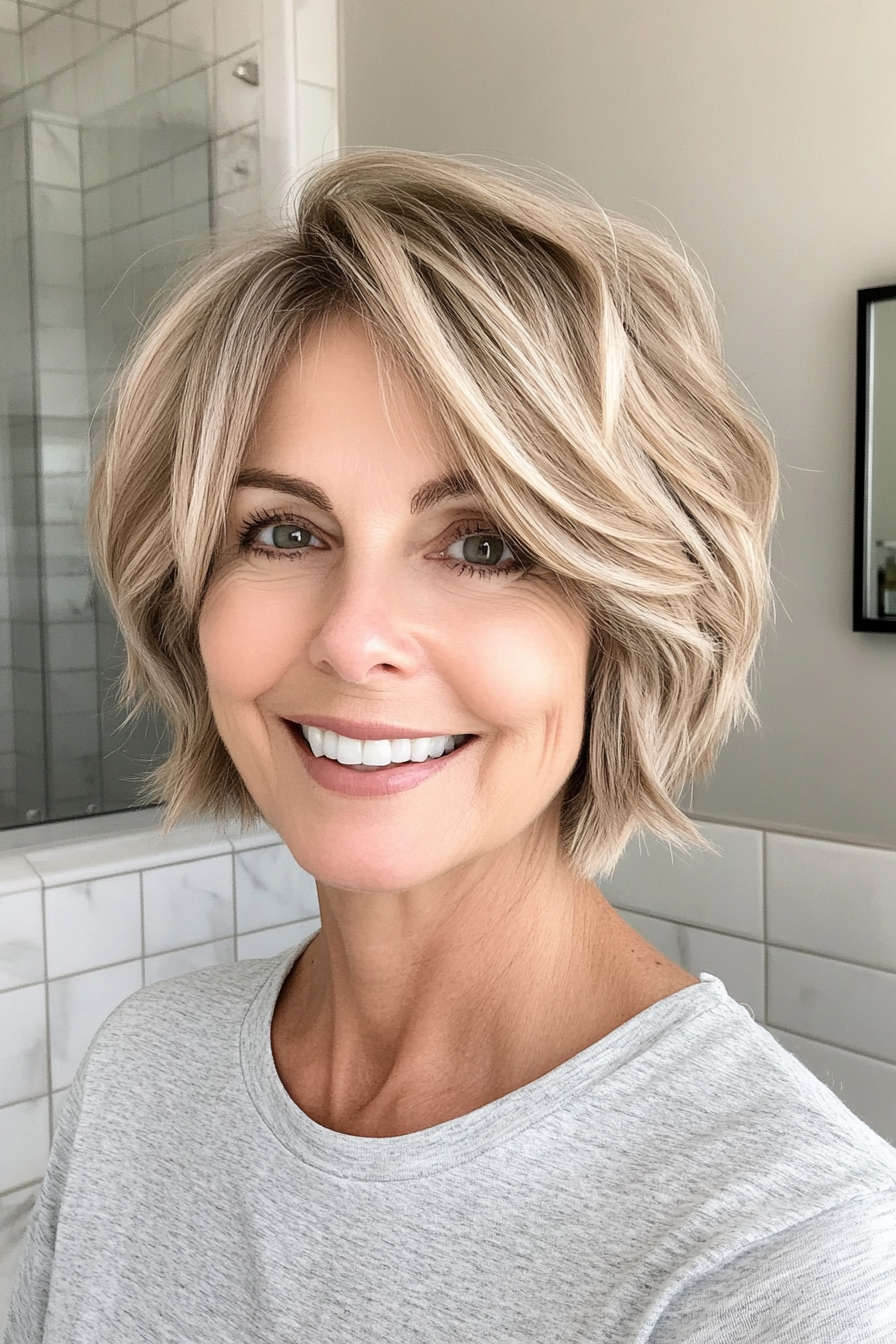 16. Choppy Bob in Sandy Blonde (Short Hairstyles For Women Over 60 With Thin Hair) - Short Hairstyles For Women Over 60 With Thin Hair