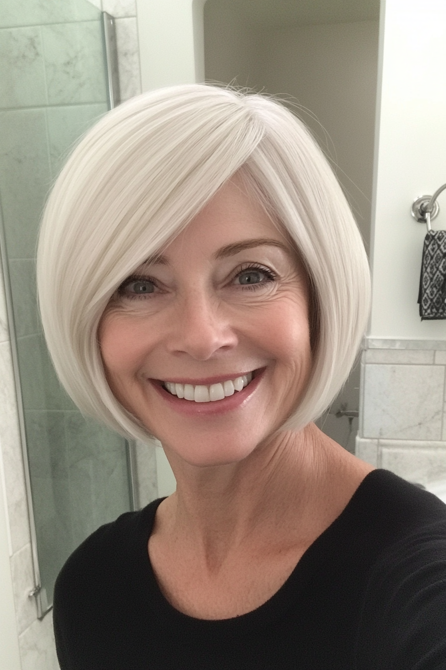 18. Rounded Bob in Pearl White (Short Hairstyles For Women Over 60 With Thin Hair) - Short Hairstyles For Women Over 60 With Thin Hair