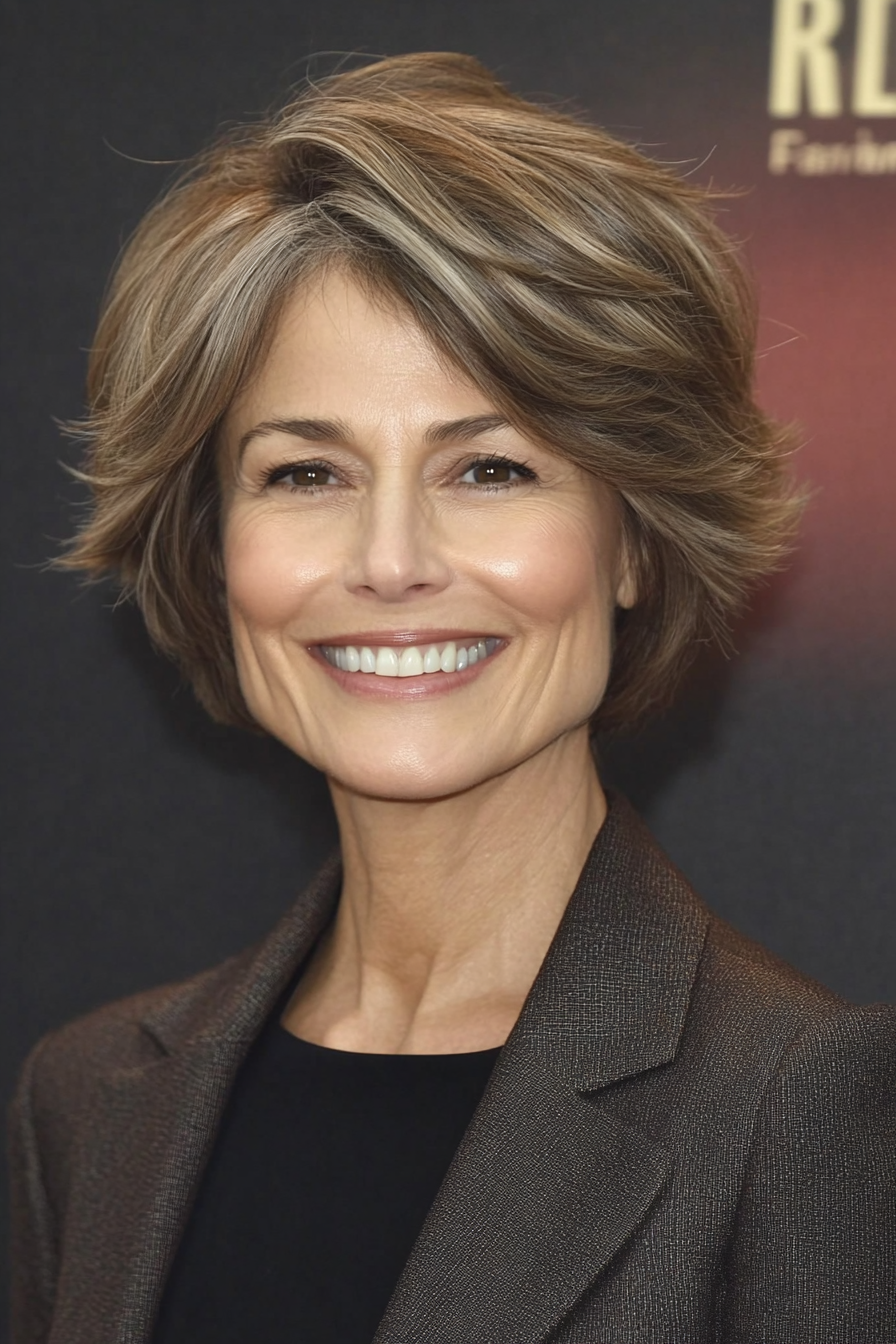 22. Short Feathered Layers in Warm Chestnut (Short Hairstyles For Women Over 60 With Thin Hair) - Short Hairstyles For Women Over 60 With Thin Hair