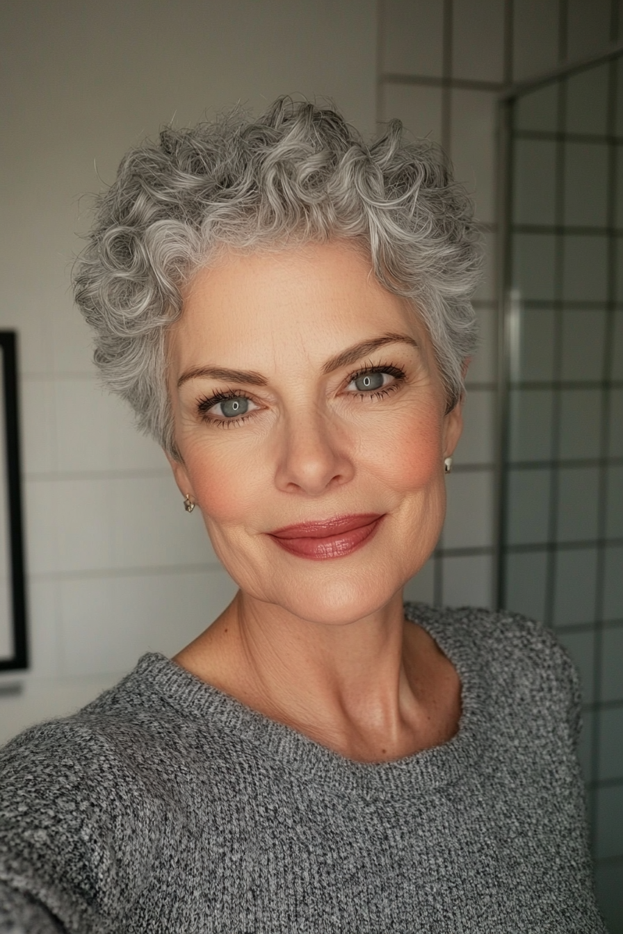 25. Curly Pixie in Soft Gray Blend (Short Hairstyles For Women Over 60 With Thin Hair) - Short Hairstyles For Women Over 60 With Thin Hair