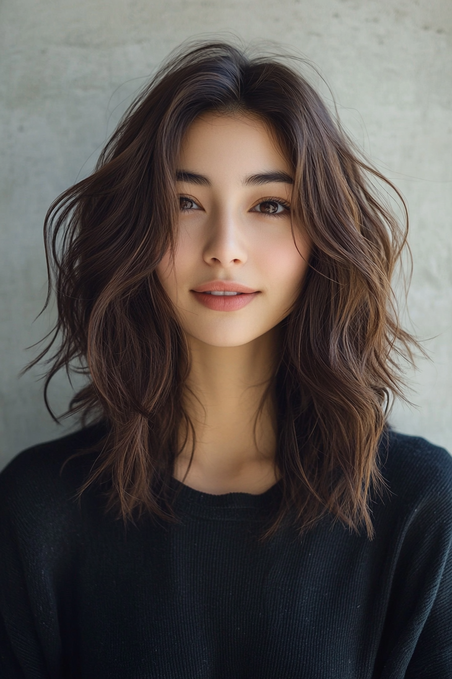 3. Textured Ocean Waves in Dark Chestnut (Beach Hairstyles) - Beach Hairstyles