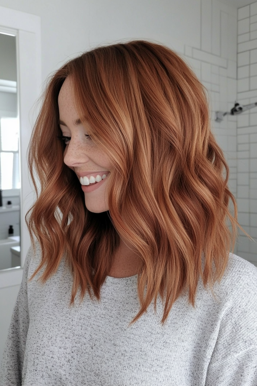 10. Tapered Beach Lob in Soft Auburn (Beach Hairstyles) - Beach Hairstyles