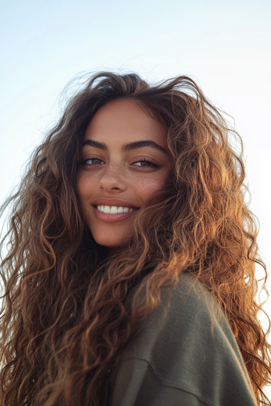 11. Seashell Curls in Golden Brunette (Beach Hairstyles) - Beach Hairstyles