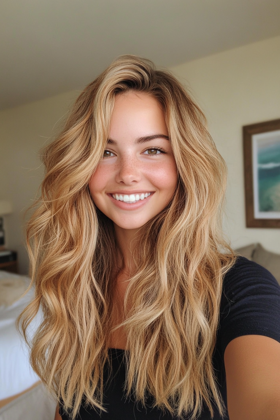 16. Rippled Waves in Warm Honey Blonde (Beach Hairstyles) - Beach Hairstyles