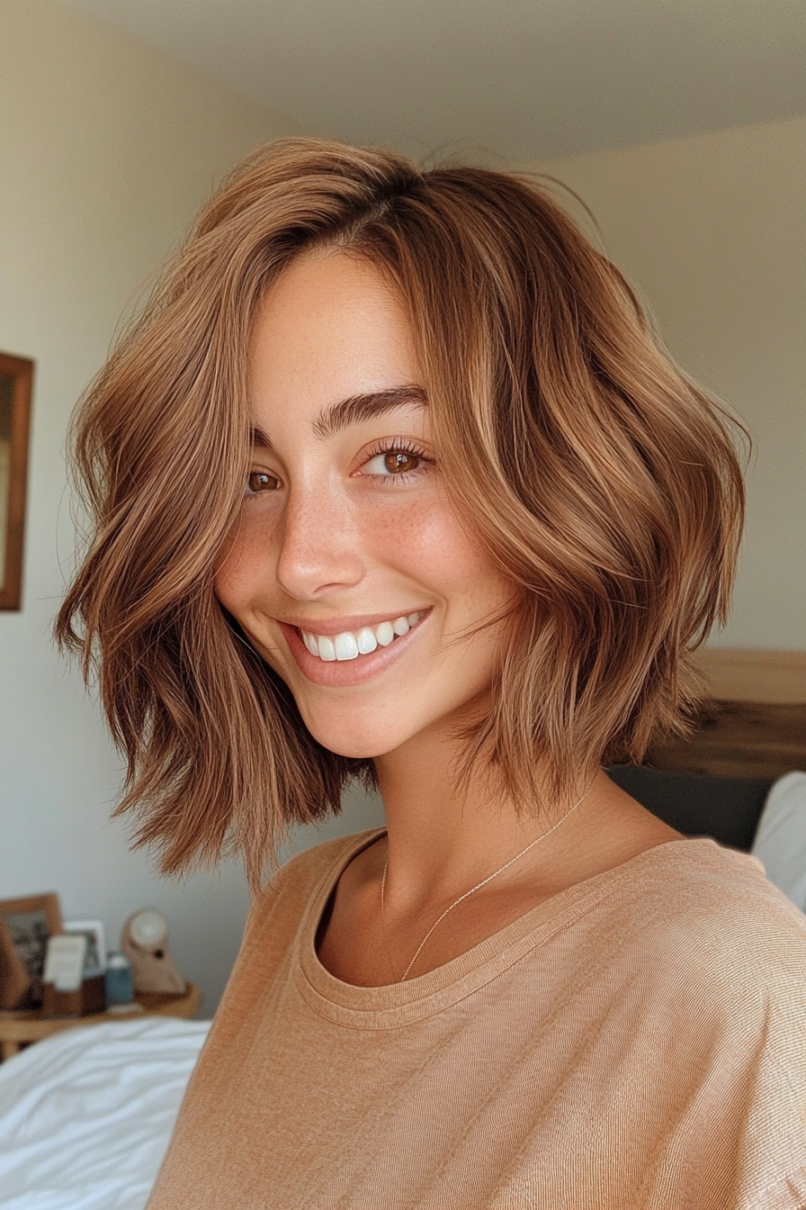 17. Sunlit Bob in Soft Cinnamon Brown (Beach Hairstyles) - Beach Hairstyles