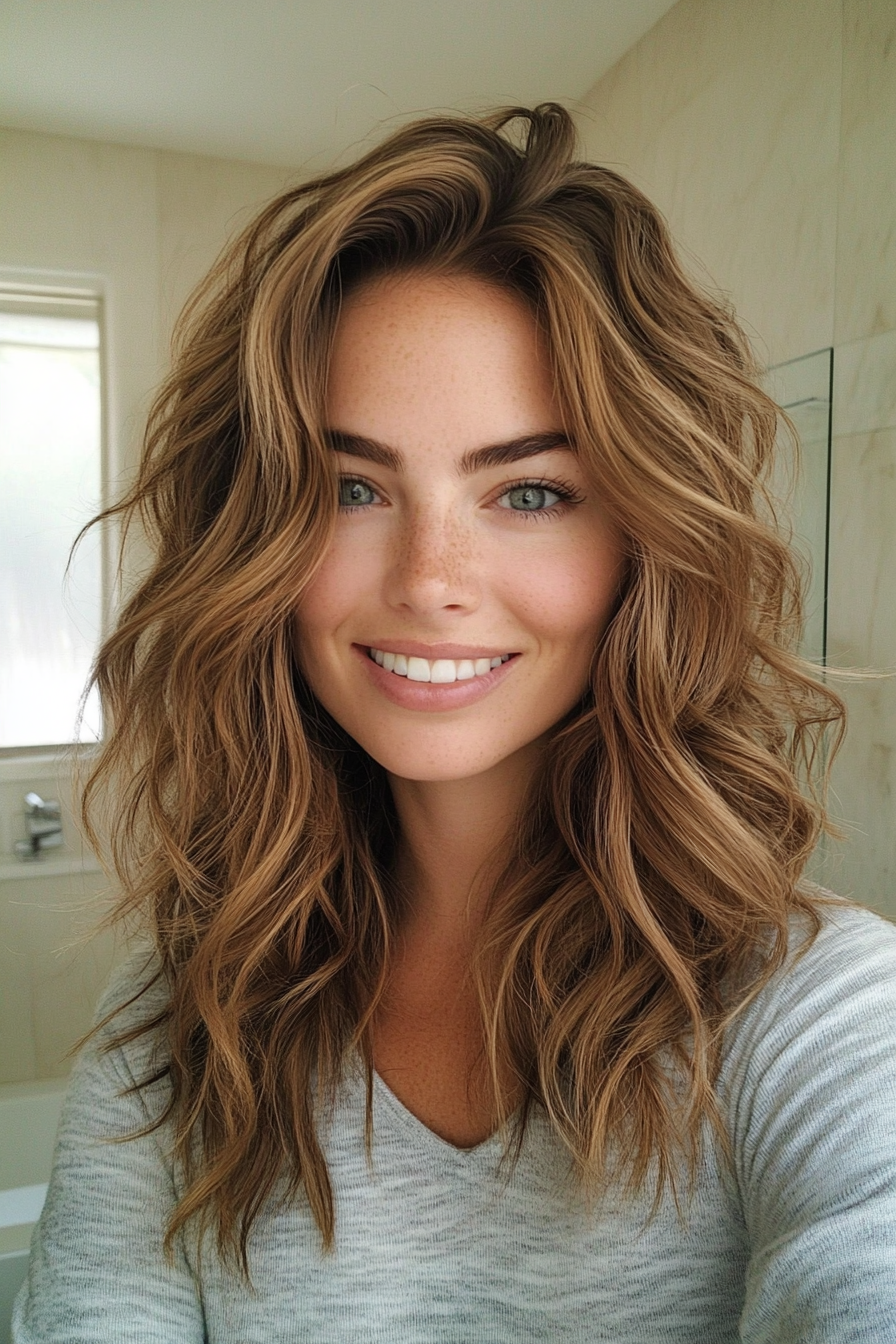 20. Bouncy Ocean Layers in Warm Chestnut (Beach Hairstyles) - Beach Hairstyles