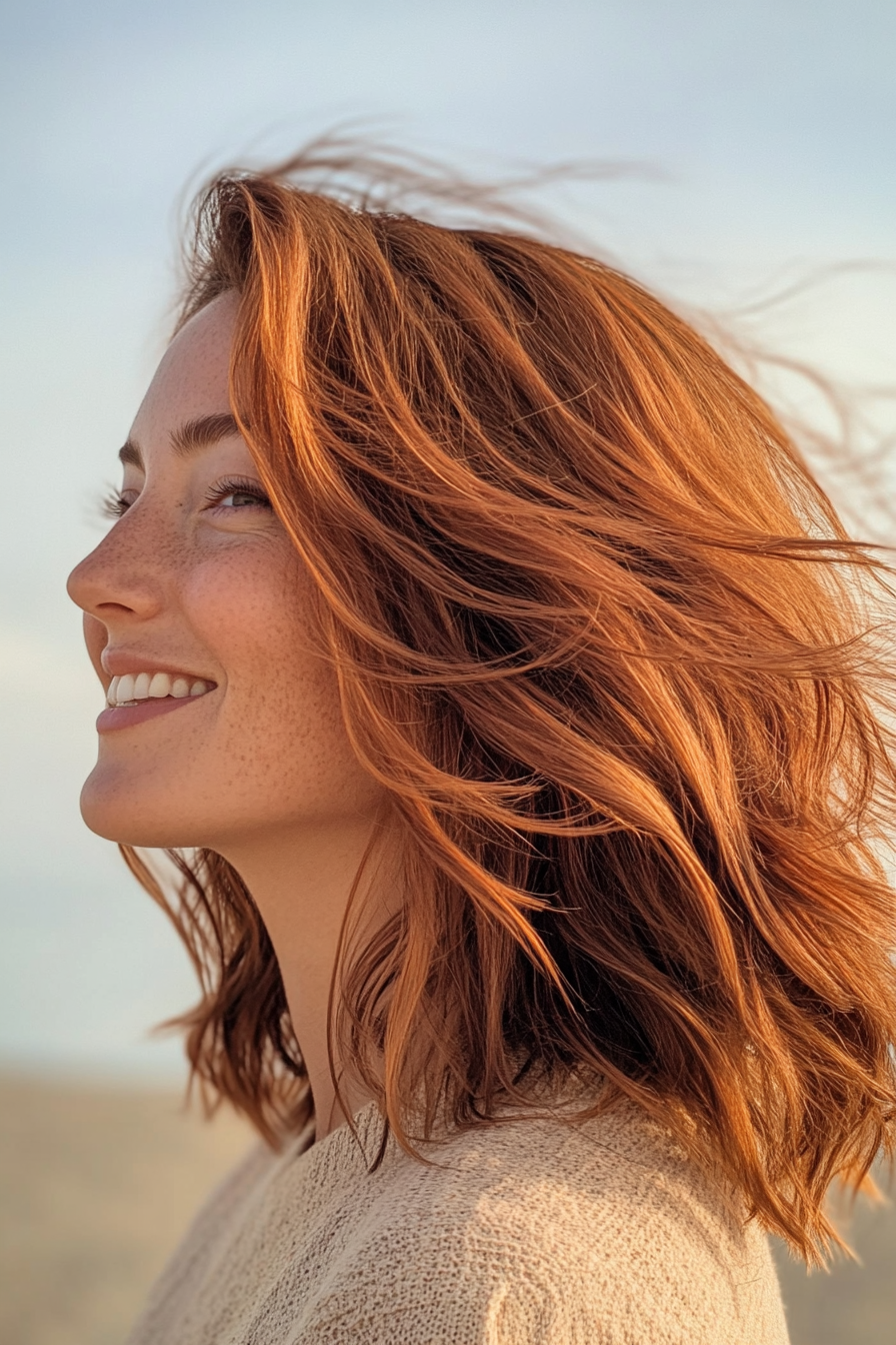 23. Tidal Flow Cut in Warm Auburn (Beach Hairstyles) - Beach Hairstyles