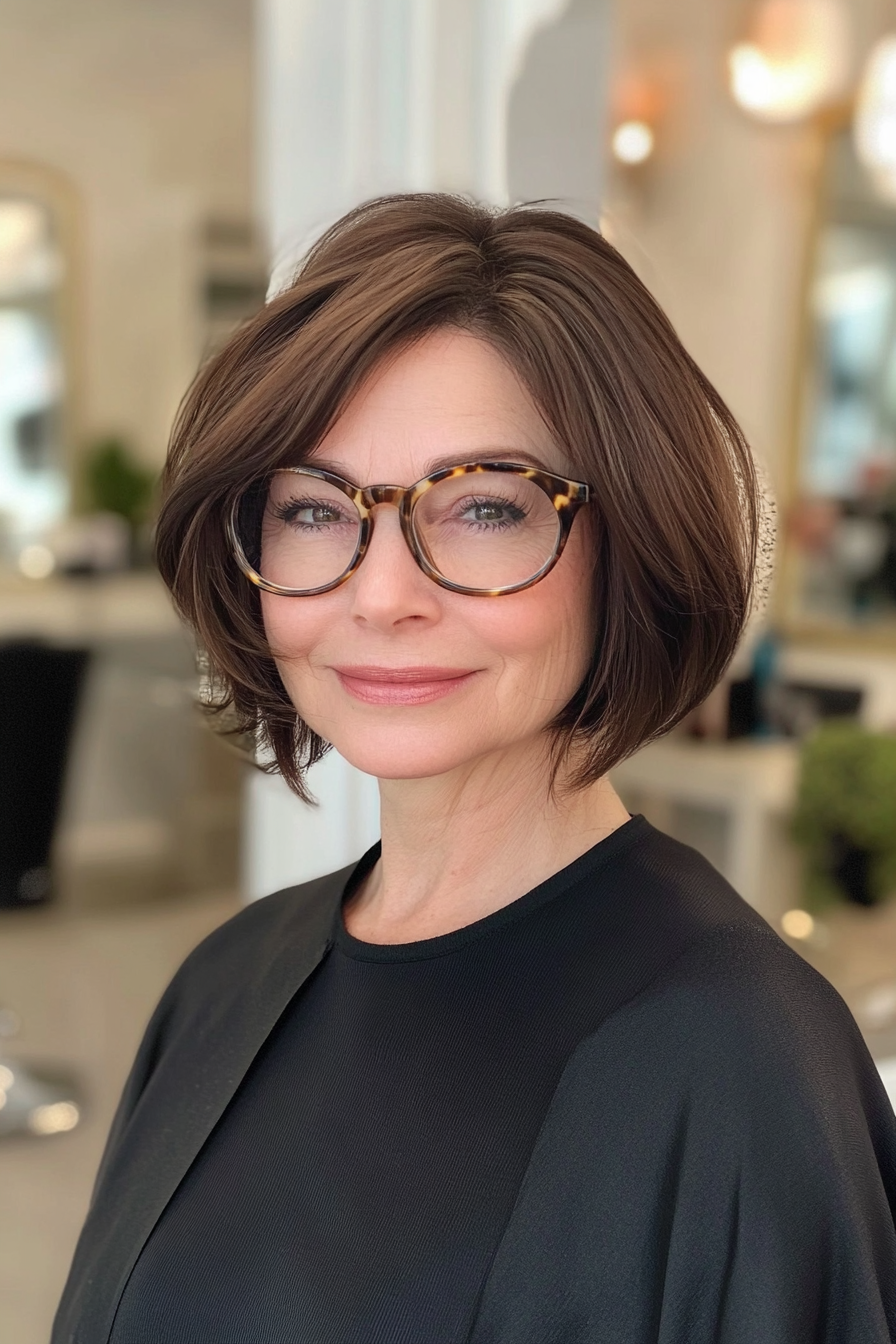4. Classic French Bob in Dark Espresso (Hairstyles For Women Over 50 With Glasses) - Hairstyles For Women Over 50 With Glasses