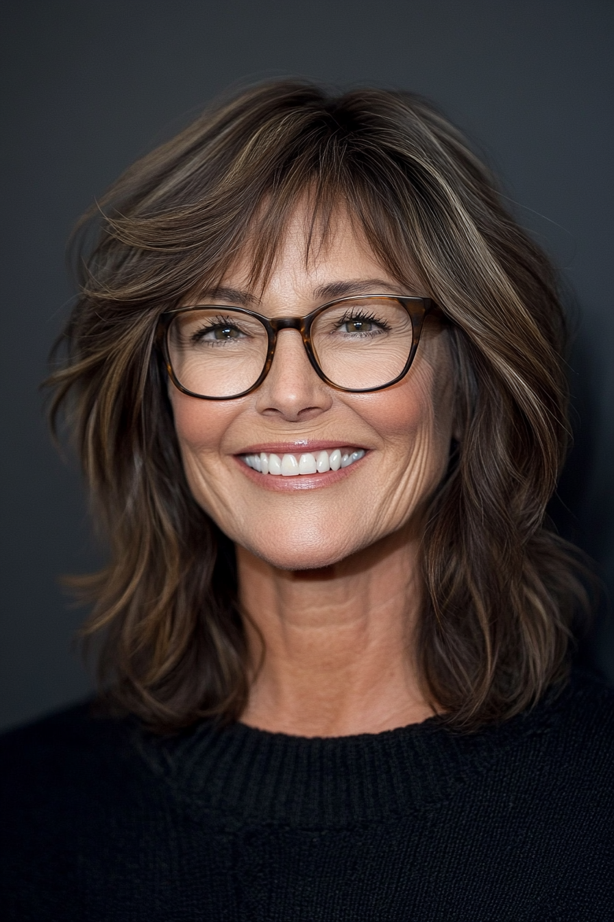 8. Modern Shag in Cool Ash Brown (Hairstyles For Women Over 50 With Glasses) - Hairstyles For Women Over 50 With Glasses