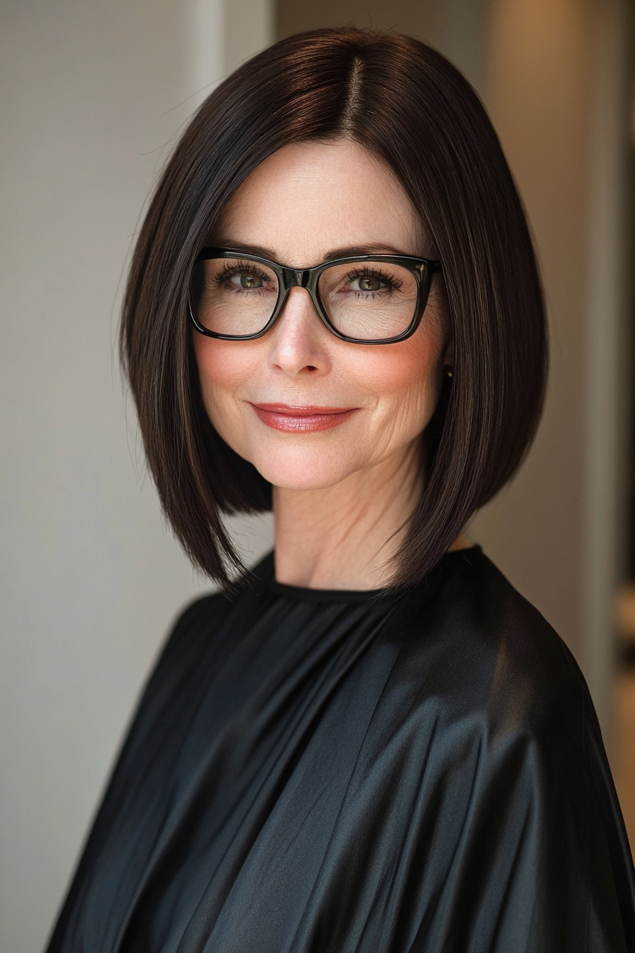 17. Classic Shoulder-Length Straight Cut in Natural Black (Hairstyles For Women Over 50 With Glasses) - Hairstyles For Women Over 50 With Glasses