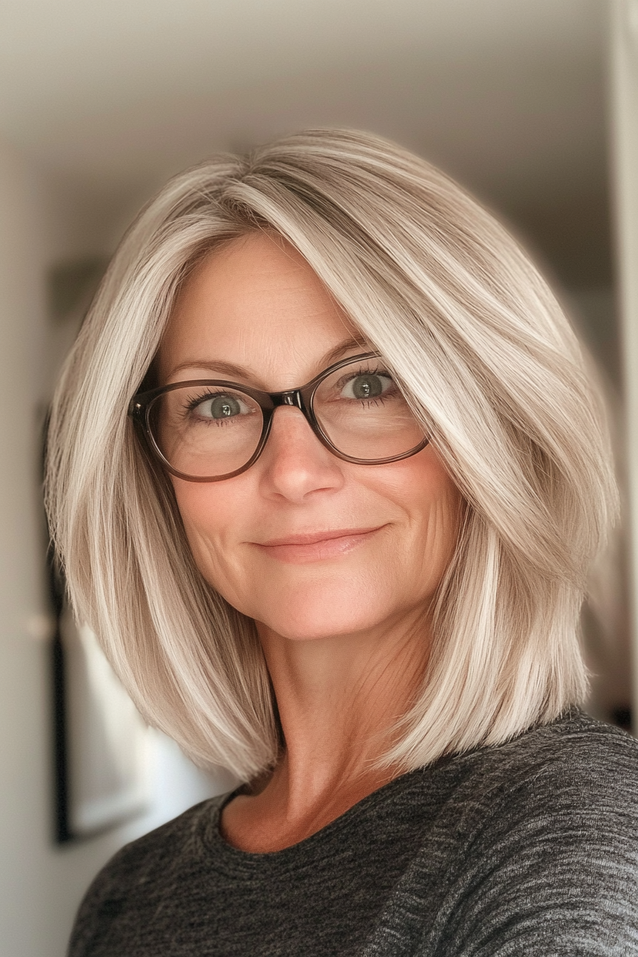 18. Soft Layered Crop in Ash Blonde (Hairstyles For Women Over 50 With Glasses) - Hairstyles For Women Over 50 With Glasses