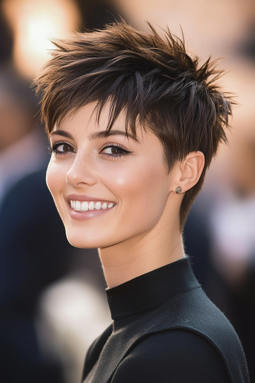 8. Asymmetrical Spiky Pixie in Deep Brown (Short Spiky Haircuts For Fine Hair) - Short Spiky Haircuts For Fine Hair