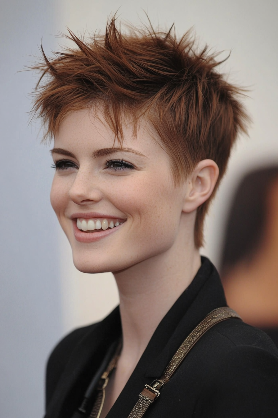 10. Edgy Spiked Pixie with Face-Framing Layers in Chestnut Brown (Short Spiky Haircuts For Fine Hair) - Short Spiky Haircuts For Fine Hair